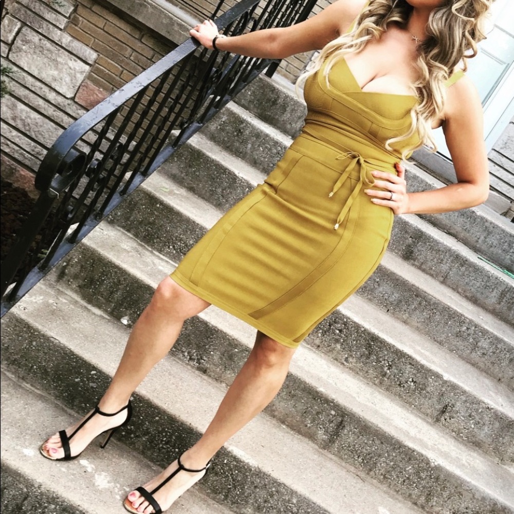 Gold bodycon sexy short mini cocktail bandage dress